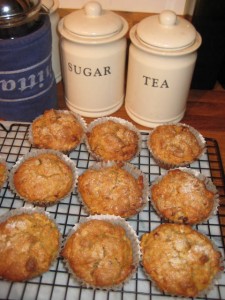 Apple, banana and walnut muffins